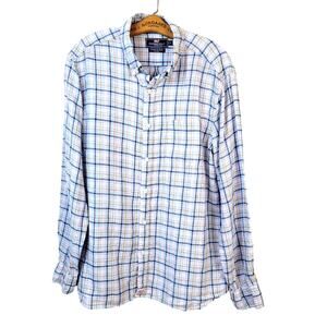Vineyard Vines Classic Fit Linen Shirt Mens L Blue Plaid Nautical Coastal Casual